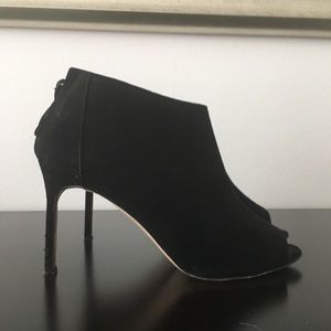 Black Suede Manolo Blahnik Peep-Toe Bootie